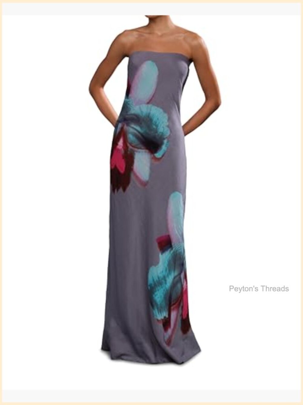 Linen Silk Shift Dress Square Neck Strapless Maxi Dress with Zipper Back - Picture 5 of 5